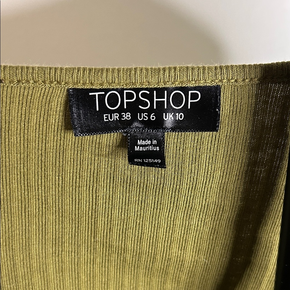 Topshop Olive Ribbed V-Neck Blouse - Picture 2 of 5